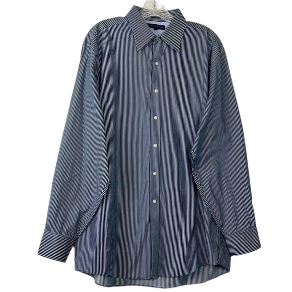 Tommy Hilfiger Button Front Shirt Men's Size 16.5 Blue & White Striped Cotton‎ - Picture 1 of 12